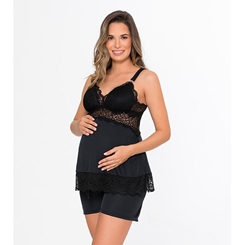 Pijama Gestante short e blusa com bojo