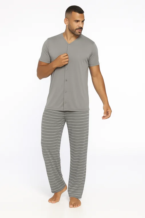 Pijama Masculino com botões em Malha Fria Premium