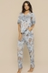Pijama Feminino Cetim Premium Fosco Estampado Confortável Manga Curta Azul Elegante