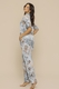 Pijama Feminino Cetim Premium Fosco Estampado Confortável Manga Curta Azul Elegante