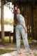 Pijama Feminino Cetim Premium Fosco Estampado Confortável Manga Curta Azul Elegante
