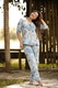 Pijama Feminino Cetim Premium Fosco Estampado Confortável Manga Curta Azul Elegante