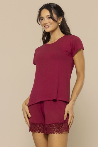 Pijama Feminino Manga Curta e Short Viscose Leve Respirável