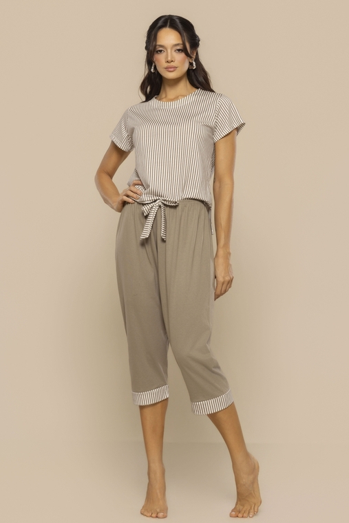 Pijama Feminino Corsário Algodão Leve Respirável