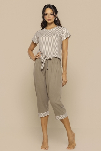 Pijama Feminino Corsário Algodão Leve Respirável