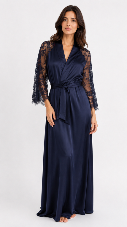 Robe Longo em Cetim com Renda Chantilly